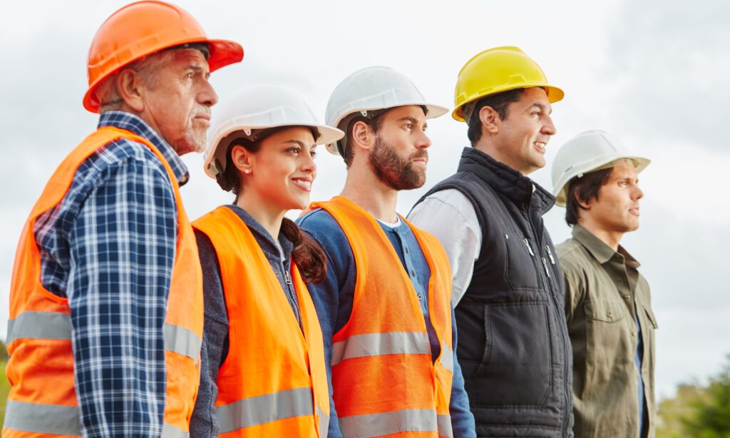 Equipe de profissionais de obras.